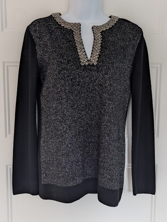 Tory Burch Tops - Tory Burch Merino Wool Blend Sweater XS Embellished Studded Neckline Black
